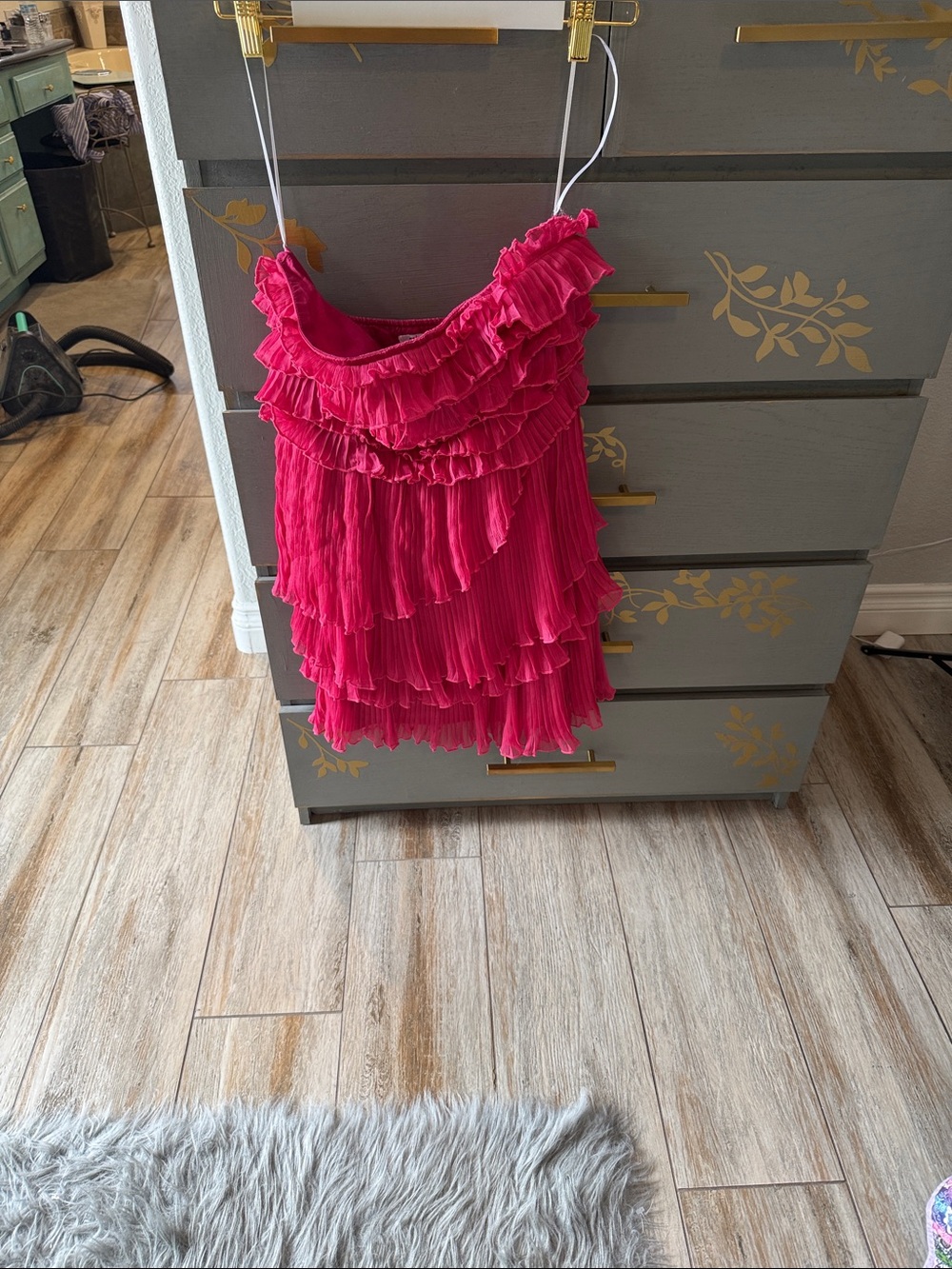 Minuet Petite Hot Pink Tiered Ruffle Strapless Dress